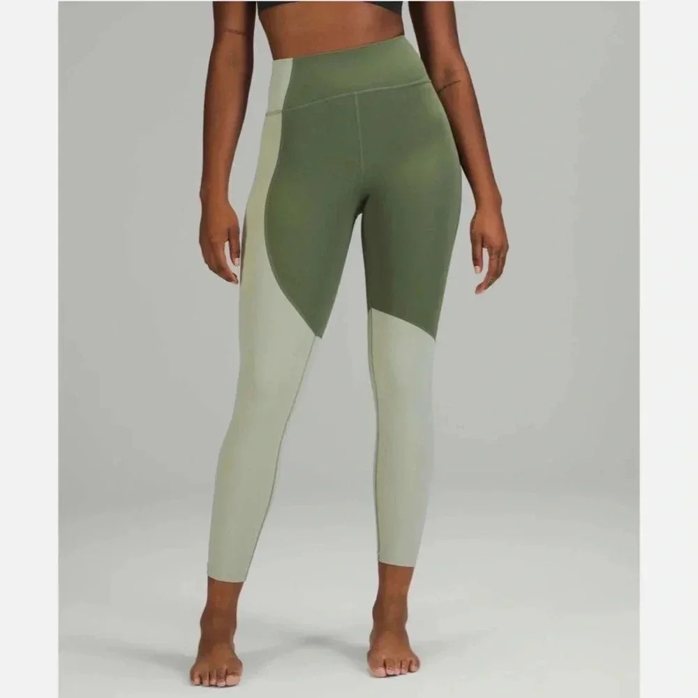 Lululemo Nulu Color Block High-Rise Cropped Leggings Green Twill / Green Fern